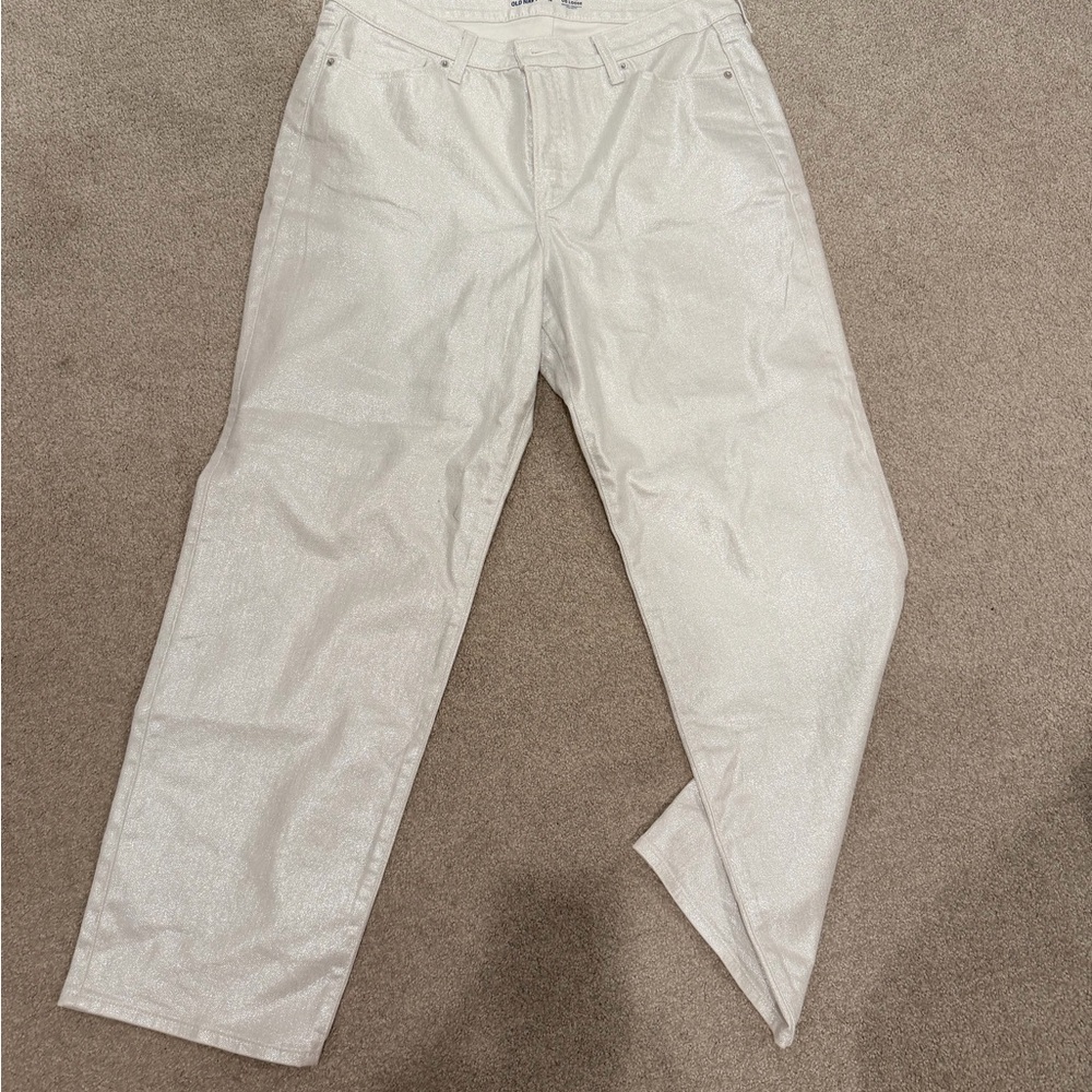 Women’s Metallic Silver Shimmer White Casual Jeans
